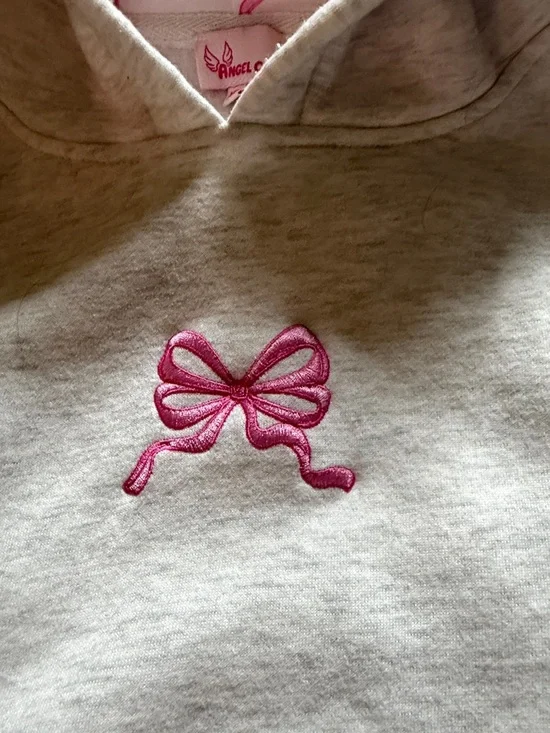 Light Gray Hoodie with Pink Bow Embroidery - Picture 3 of 5